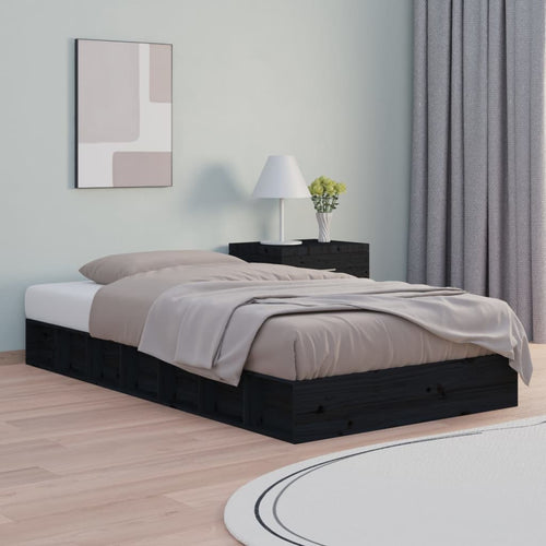 Cadru de pat dublu 4FT6, negru, 135x190 cm, lemn masiv