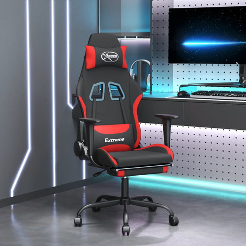 Scaun de gaming cu masaj/suport picioare, negru și roșu, textil