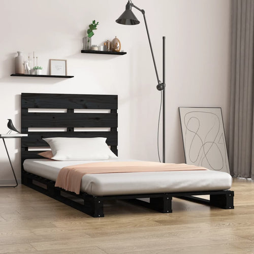 Cadru pat mic Single 2FT6, negru, 75x190 cm, lemn masiv de pin