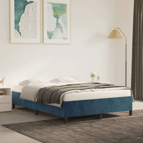 Cadru de pat, albastru închis, 140x200 cm, catifea