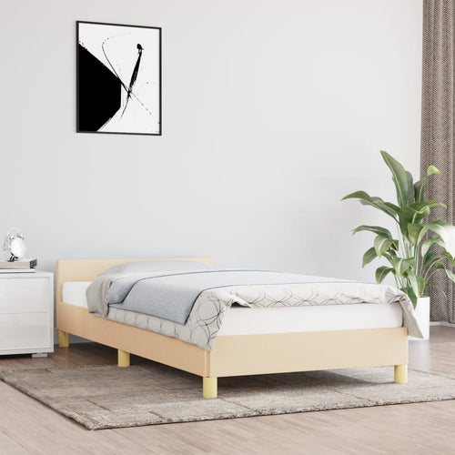 Cadru de pat cu tăblie, crem, 90x190 cm, textil