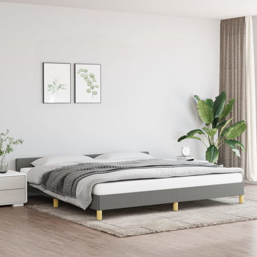 Cadru de pat cu tăblie, gri închis, 200x200 cm, textil