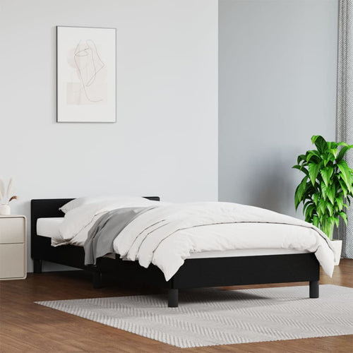 Cadru de pat cu tăblie, negru, 90x200 cm, piele ecologică