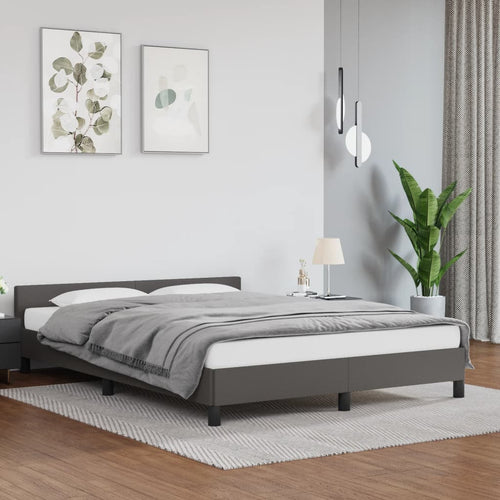 Cadru de pat cu tăblie, gri, 140x190 cm, piele ecologică