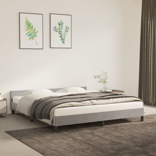 Cadru de pat cu tăblie, gri deschis, 160x200 cm, catifea