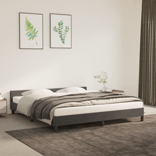 Cadru de pat cu tăblie, gri închis, 160x200 cm, catifea