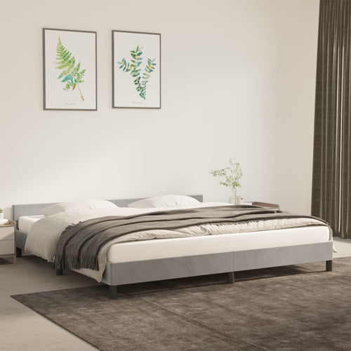 Cadru de pat cu tăblie, gri deschis, 200x200 cm, catifea