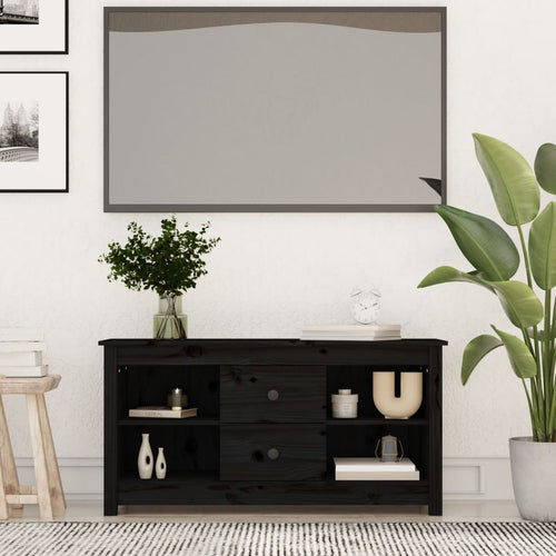 Comodă TV, negru, 103x36,5x52 cm, lemn masiv de pin Lando