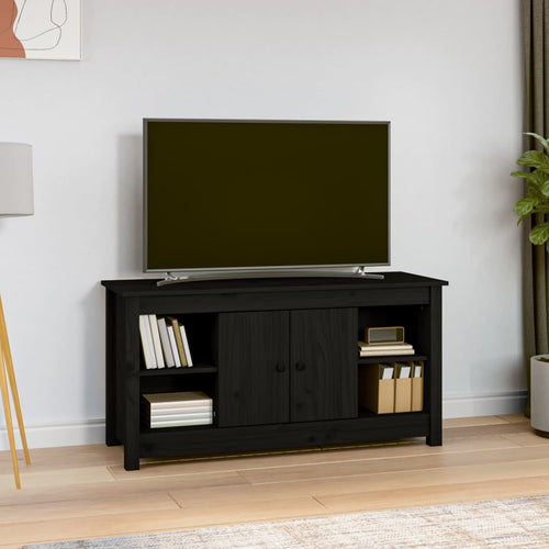 Comodă TV, negru, 103x36,5x52 cm, lemn masiv de pin Lando