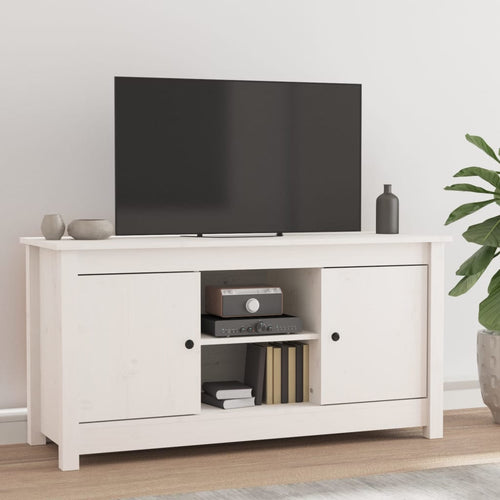 Comodă TV, alb, 103x36,5x52 cm, lemn masiv de pin Lando