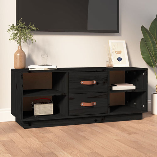 Comodă TV, negru, 100x34x40 cm, lemn masiv de pin Lando