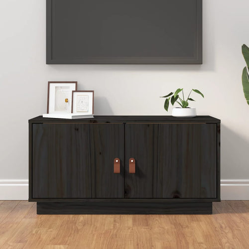 Comodă TV, negru, 80x34x40 cm, lemn masiv de pin Lando