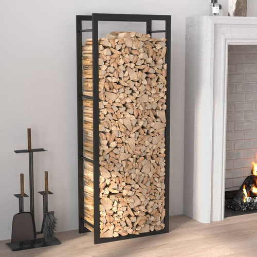 Rastel pentru lemne de foc, negru mat, 50x28x132 cm, oțel Lando