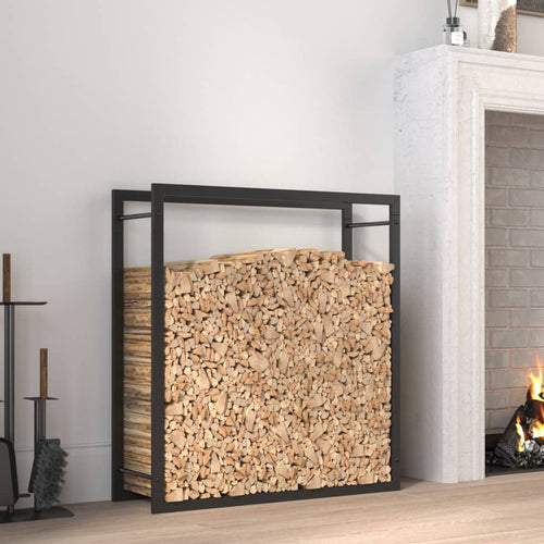 Suport pentru lemne de foc, negru mat, 80x28x86 cm, oțel Lando