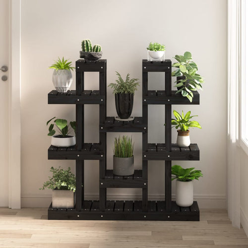 Suport pentru plante, negru,104,5x25x109,5cm, lemn masiv de pin Lando