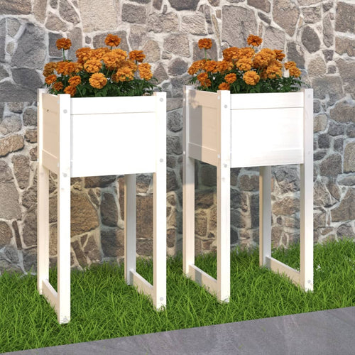 Jardiniere, 2 buc., alb, 40x40x81 cm, lemn masiv de pin Lando