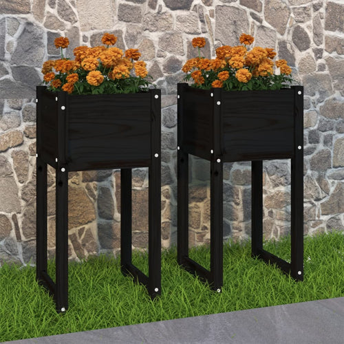 Jardiniere, 2 buc., Negru, 40x40x52,5 cm, lemn masiv de pin Lando