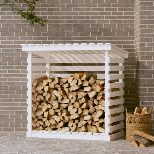Rastel pentru lemne de foc, alb, 108x73x108 cm, lemn masiv pin Lando