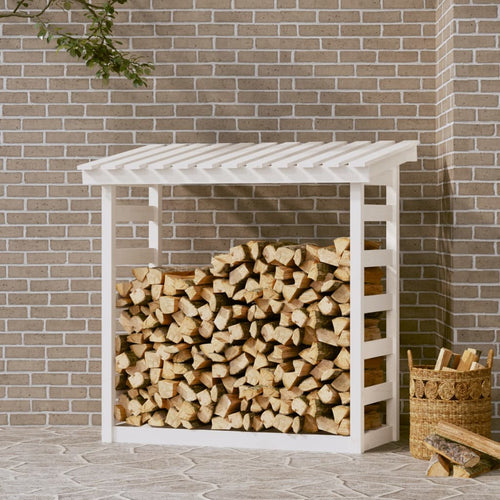 Rastel pentru lemne de foc, alb, 108x64,5x110cm, lemn masiv pin Lando