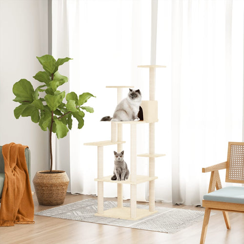Ansamblu de pisici cu stâlpi din funie de sisal, crem, 153 cm Lando