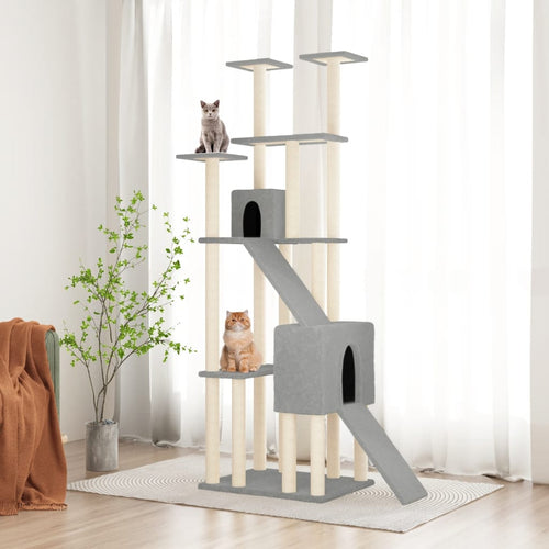 Ansamblu pisici, stâlpi din funie sisal, gri deschis, 190 cm Lando