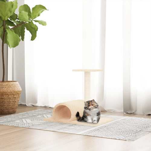 Stâlp de zgâriere pentru pisici cu tunel, crem, 60x34,5x50 cm Lando