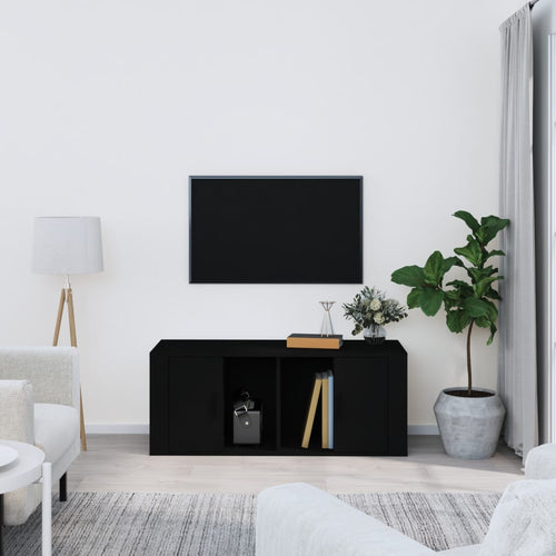 Comodă TV, negru, 100x35x40 cm, lemn prelucrat Lando