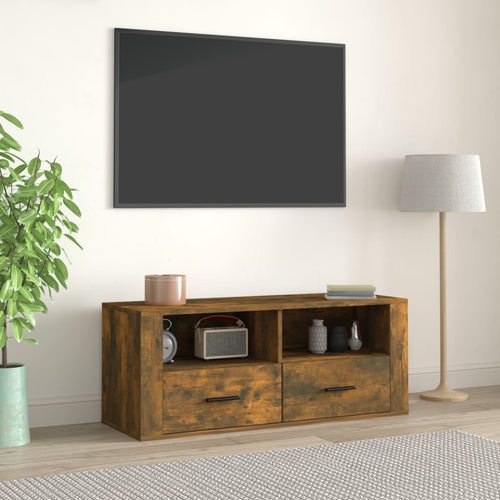 Comodă TV, stejar fumuriu, 100x35x40 cm, lemn prelucrat Lando