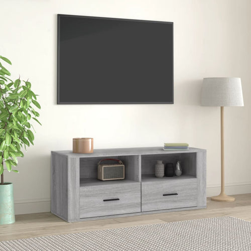 Comodă TV, gri sonoma, 100x35x40 cm, lemn prelucrat Lando