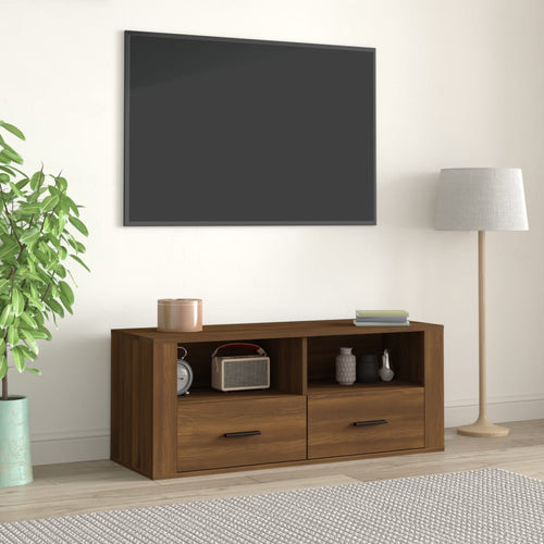 Comodă TV, stejar maro, 100x35x40 cm, lemn prelucrat Lando