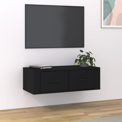 Dulap TV suspendat, negru, 80x36x25 cm, lemn compozit Lando