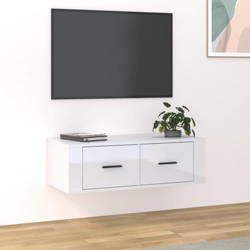 Dulap TV suspendat, alb extralucios, 80x36x25 cm, lemn compozit Lando