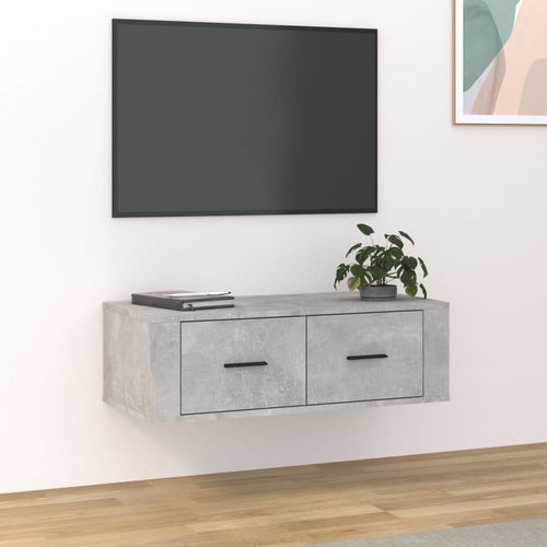 Dulap TV suspendat, gri beton, 80x36x25 cm, lemn compozit Lando