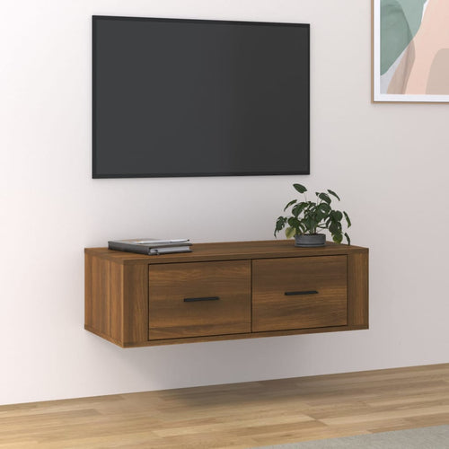 Dulap TV suspendat, stejar maro, 80x36x25 cm, lemn prelucrat Lando