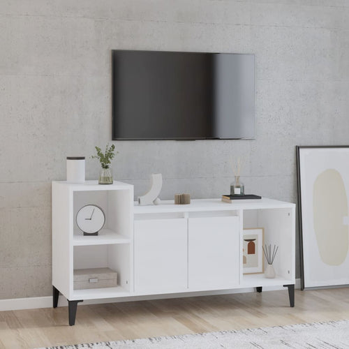 Comodă TV, alb extralucios, 100x35x55 cm, lemn prelucrat Lando
