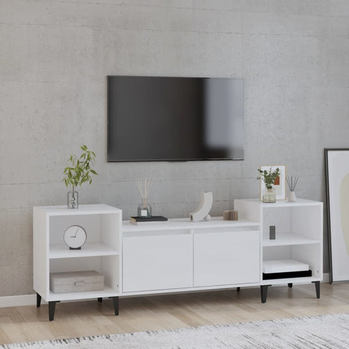 Comodă TV, alb extralucios, 160x35x55 cm, lemn prelucrat Lando