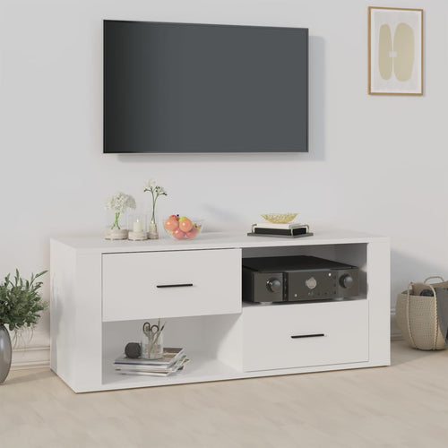 Comodă TV, alb, 100x35x40 cm, lemn prelucrat Lando