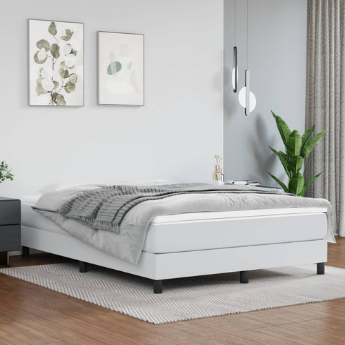 Cadru de pat box spring, alb, 140x190 cm, piele ecologică