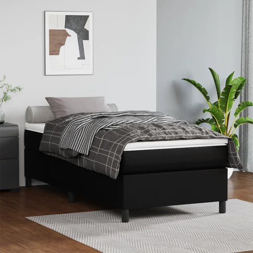 Cadru de pat box spring, negru, 100x200 cm, piele ecologică