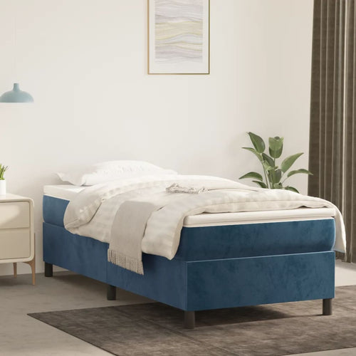 Cadru de pat box spring, albastru închis, 90x200 cm, catifea
