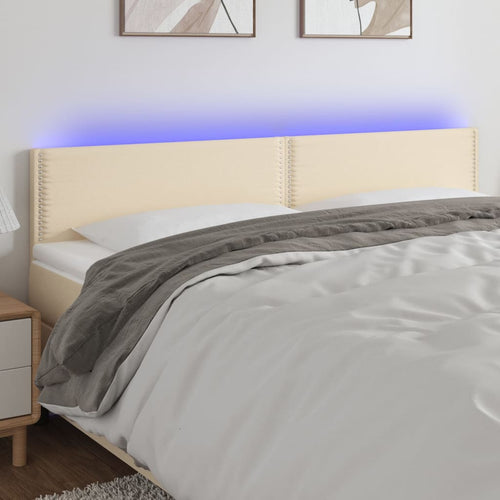Tăblie de pat cu LED, crem, 200x5x78/88 cm, textil