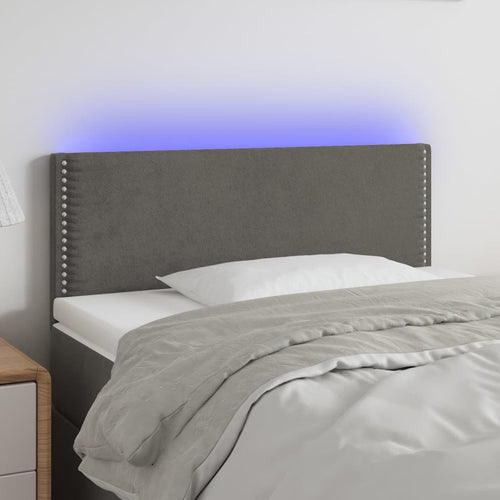 Tăblie de pat cu LED, gri închis, 80x5x78/88 cm, catifea