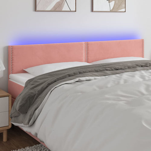 Tăblie de pat cu LED, roz, 180x5x78/88 cm, catifea