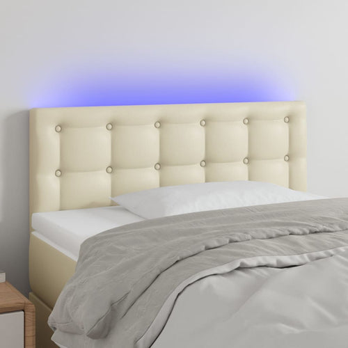 Tăblie de pat cu LED, crem, 80x5x78/88 cm, piele ecologică