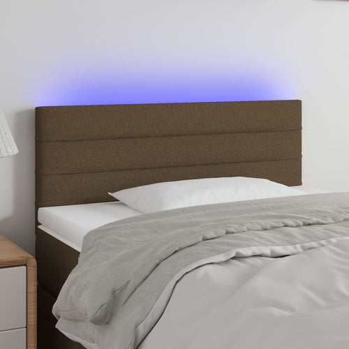 Tăblie de pat cu LED, maro închis, 90x5x78/88 cm, textil