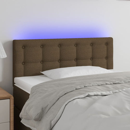Tăblie de pat cu LED, maro închis, 80x5x78/88 cm, textil