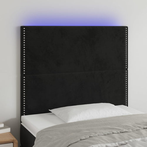 Tăblie de pat cu LED, negru, 80x5x118/128 cm, catifea