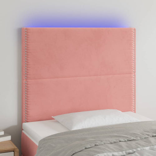 Tăblie de pat cu LED, roz, 100x5x118/128 cm, catifea