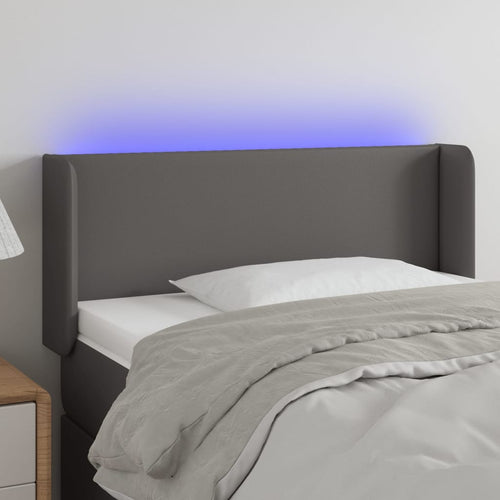 Tăblie de pat cu LED, gri, 83x16x78/88 cm, piele ecologică