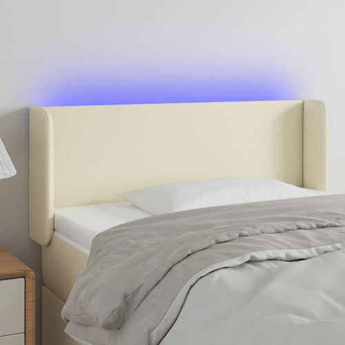 Tăblie de pat cu LED, crem, 93x16x78/88 cm, piele ecologică